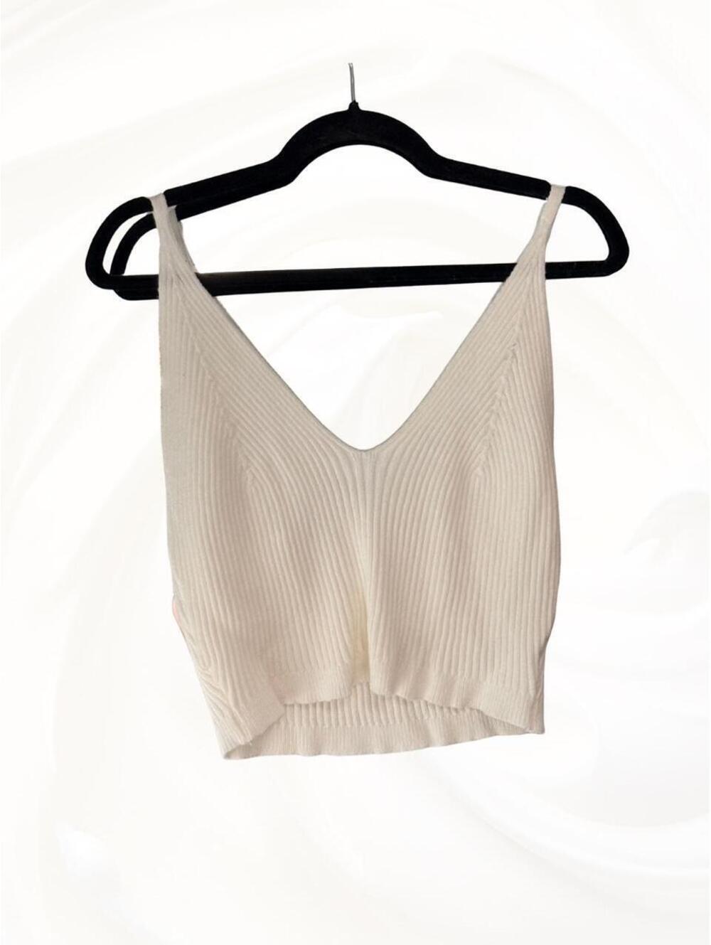 SweatyRocks Cream Ribbed V Neck Sweater Crop Tank Plus Size
